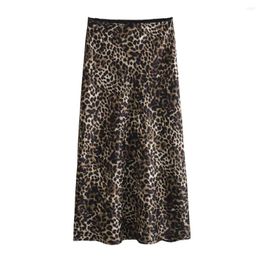 Skirts UNIZERA2024 Early Spring Casual Versatile Animal Pattern Printed Silk Satin Texture High Waist Skirt