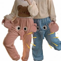 men Flannel Cute Carto Pants Autumn And Winter New Funny And Cute Couple Warm Pyjama Pants With A Ringing Elephant Trunk L9cc#