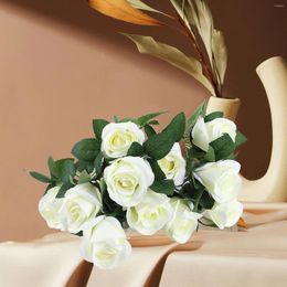 Decorative Flowers Artificial Roses With Long Stem Simulated Silk Real Looking Fake Bouquet For Valentine's Day Party Wedding