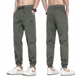 spring Summer Brand Men's Green Casual Thin Pants Loose Elastic Waist Pant Pencil Pants Trousers Male Fi Stretch Jogging d5OS#