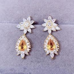 Dangle Earrings Natural Real Yellow Citrine Drop Earring Luxury Flower Style 0.7ct 2pcs Gemstone 925 Sterling Silver Fine Jewelry L24392