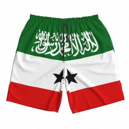 2023 Summer Polyester SOMALILAND Country Flag 3D Printed Men's Board Shorts Beach Pocket Running Summer Pants o1jX#