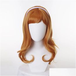 Synthetic Wigs Daphne Velma Wig Orange Curly Long Hair Cosplay Costume Heat Resistance Fiber Add Hairband Cap Drop Delivery Products Dhs9K
