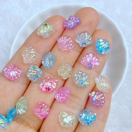 Nail Art Decorations 50Pcs Colourful Shiny Shells Resin Mix Colours Floral Charms Flower Shaped Manicure Supplies