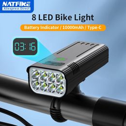 NATFIRE 10000mAh Bicycle Light with Digital Battery Indicator USB Rechargeable Bike Set 8 LED Flashlight 240311