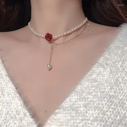 Chains Rose Zircon Necklace Luxurious Small Number Of High Class Korean Design Ins Wind Neck Chain Bone Temperament Girl