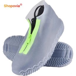 Anti-slip Cover For Shoes Unisex Reusable Silicone Rain Shoe Covers Zipper Overshoes Waterproof Shoes Cover Women Galoshes 240309