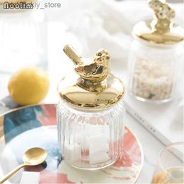 Food Jars Canisters NOOLIM Nordic Luxury Old Plated Class Sealed Storage Can Makeup Cotton Swab Storage Kitchen Food Sealed Storage CanL24326