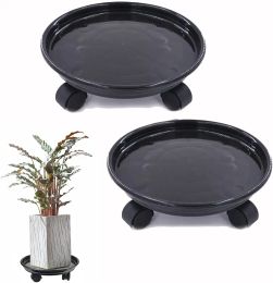 Trays 30cm Plant Caddy Stand Round Pallet Pot with Lock Wheels Rolling Tray Planter Trolley Casters Pot Saucer for Patio Garden Indoor