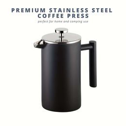 1pc Aesthetic French Maker 304 Grade Stainless Steel Insulated Press Home, Travel, and Camping 12oz, 27oz, 34oz Available Black - Perfect Coffee Accessory for