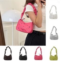 Totes PU Leather Colour Rhinestone Underarm Bag Korean Style Solid Summer Shoulder Large Capacity Girls Handbag Travel