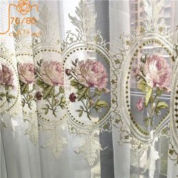 Curtains New American Rose Embroidery Window Screen Curtains for Living Room Bedroom Balcony Float Windows Customized Tulle Villa