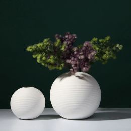 Vases White ball shape flower vase ceramic pot artifical flowers holder home office entrance shelf decoration round 13 & 18cm size