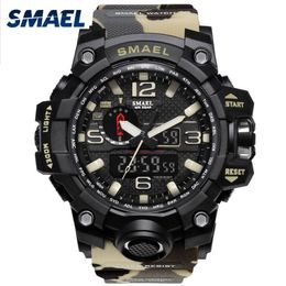 SMAEL Brand Men watch Dual Time Camouflage Military Digital LED Wristwatch 50M Waterproof 1545BMen Clock Sport Watch2327