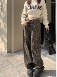 Men's Jeans American Vintage Leopard Print Loose Women Autumn Classic Straight High Waist Slim Casual Fashion Female