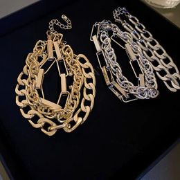 Link Bracelets Minar Hip Hop Rock Metallic Hollow Out Chain Chunky For Women Gold Silver Plated Alloy Statement Accessories