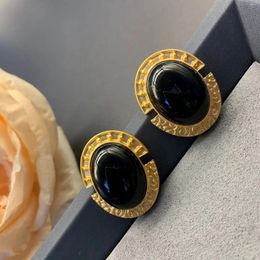 Stud Earrings Vintage Oval Black Blue Stone For Women Jewellery Runway Party T Show Fancy Trendy Boho INS Japan Korea
