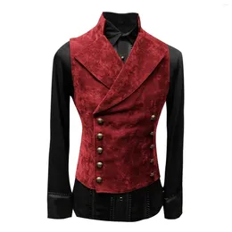 Men's Vests Men Medieval Renaissance Victorian Steampunk Velvet Vest Mens Fashion Waistcoat Gentleman Knight Double Breasted Stage Cosplay