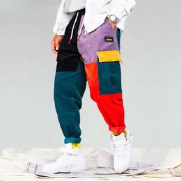 Pantaloni cargo da uomo con tasche patchwork in velluto a coste 2018 Pantaloni sportivi cargo da jogging Pantaloni hip-hop streetwear