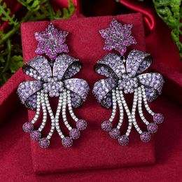 Stud Earrings Siscathy Elegant Fashion Full Micro Cubic Zircon Purple Flower Drop For Women Crystal Earring Party Jewelry Accessories