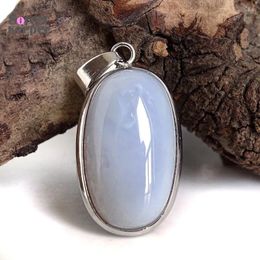 Pendant Necklaces A Real Natural Gem Stone Blue Chalcedony Agate Cabochon Beads Crystal Necklace & Women Accessories Bijou Jewelry PS697