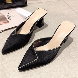 Slippers Crystal Pointed Toe Women Mules Shoes Sexy High Heels Summer Luxury Slingback Sandals Dress Flip Flops Pumps Slide Lady