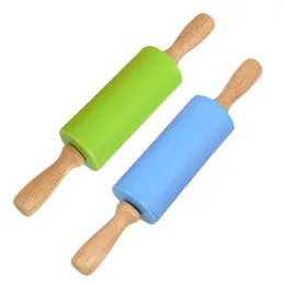 Baking Tools Silicone Rolling Pin Rotating Roller Wooden Handle