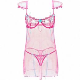 mens Sissy Lingerie Mesh Spaghetti Straps Sleep Dr Teddy Chemise Crossdrer Nightwear Pajamas Sleepwear Nuisette Sexy Homme B1IB#