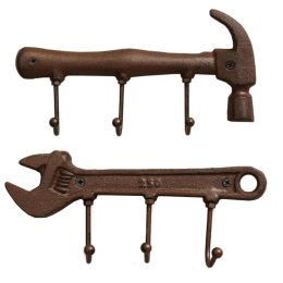 Rails Vintage Industrial Hammer Wrench Hook Wrought Iron Wall Hanger Supplies for Home Bedroom Living Room Decoration