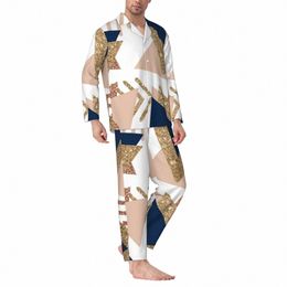 mid-century Print Pajamas Men Rose Gold Shapes Kawaii Leisure Sleepwear Autumn 2 Pieces Loose Oversized Design Pajama Set j7qz#