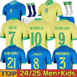 2024 BRAZILs soccer jerseys NEYMAR JR VINI JR Camiseta de futbol PAQUETA RAPHINHA 22 24 football shirt maillots MARQUINHOS brasil RICHARLISON MEN KIDS 16-28 S M L