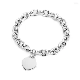 Charm Bracelets 18cm Women Thick Bracelet Jewellery Heart Tag Femme Stainless Steel Bangle For Couples Chain & Link