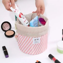 2024 Women Lazy Drawstring Cosmetic Bag Color Cylinder Drawstring Travel Makeup Bag Large Capacity Beauty Makeup Storage Toiletry Kit