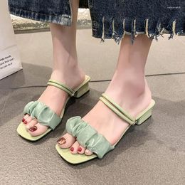 Slippers 2024 Summer Ladies Party Leisure Women's Sandals Mesh Square Heel Open Toe Designer Shoes Concise PU