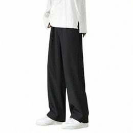 men Summer Pants Ice Silk Elastic Waist Men Trousers Solid Color Drawstring Wide Leg Full Length Loose Trousers Male Clothes G1SN#
