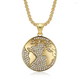 Pendant Necklaces Hip Hop Bling Iced Out Rhinestone Stainless Steel Earth Round Pendants Necklace For Men Rapper Jewellery Drop