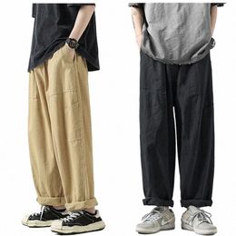 japanese Simple Cargo Pants Vintage Work Pants Men Summer Versatile Straight Loose Wide Leg Pants K9OA#