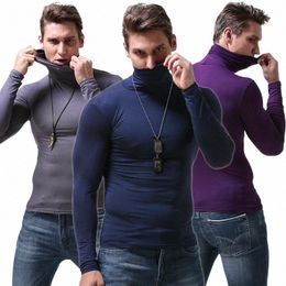 lg sleeve T Shirt Men Turtleneck modal tshirt tight elastic tees soft and breathable T5qw#