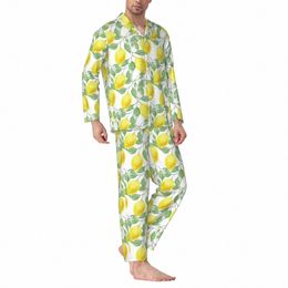 lem Tree Pyjamas Set Fr Floral Print Lovely Sleepwear Men Lg Sleeve Casual Room 2 Piece Nightwear Large Size 18uU#