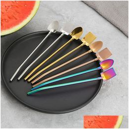 Spoons Stainless Steel St Spoon Ice Cream Watermelon Shovel Coffee Stir Scoop Juice Milk Tea Sts Scoops Cake Dessert Cuchara De Pajita Dhwjz