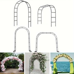 1 peça, pavilhão preto, arco com suporte de estrutura de aço pesado de metal de jardim, plantas trepadeiras usadas, rosas, vegetais, decoração externa e decoração de arco grande (dois