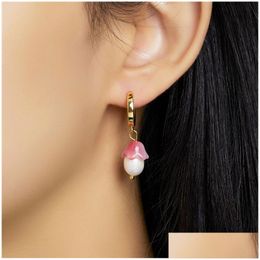 Stud French Retro Fresh High Design Mushroom Pearl Pendant Earrings Fashion All-Match Commuting Sweet Jewellery Gift Accessories Drop De Otm1C