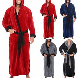 new Men's Bathrobe Lg Dring Fleece Hooded Nightgown Autumn and Winter Oversized Lg Sleeve Pyjamas Male's Home Clothing E2QF#