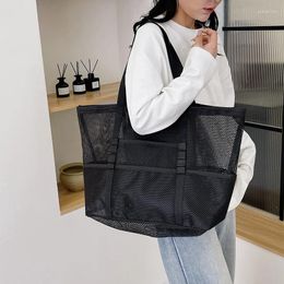 Drawstring Fashion Large Capacity Transparent Mesh Casual Bag Trendy Versatile Outdoor Swimming Beach Simple Single Shoulder Tote Bags