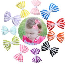 cute colorful stripe print Small Bow Kids Baby Girls Hair Clips Hairpins Barrettes hair accessories Gifts ZZ