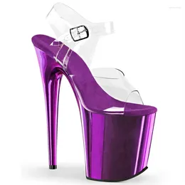 Dress Shoes Women's 8 Inch High Heel Sandals Transparent Upper 20Cm Electroplated Stiletto Heels Pole Dancing For Fashion Models