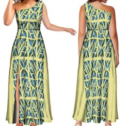 Basic Casual Dresses New Style Custom Polynesian Tonga Tribal Dress One Shoulder Sleless Split Long Maxi Dress ning Party DressesC24315