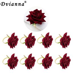 Leathercraft 8pcs Flower Napkin Rings Red Rose Napkin Holder Rings for Wedding Valentine's Banquet Christmas Birthday Decoration Hww01