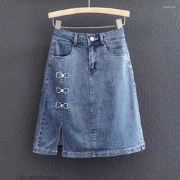 Skirts Large Size Womens Clothing 2023 Summer Fashion Elegant Thin Denim Skirt Casual Solid Straight Knee-Length