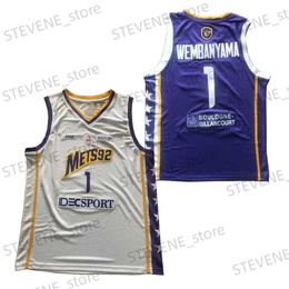 Men's T-Shirts Basketball Jerseys Mets 92 1 WEMBANYAMA jersey Sewing Embroidery Outdoor sports Qurple White Blue 2023 New High Quality T240325